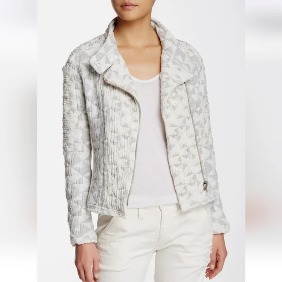 IRO Otavia Quilted Moto Jacket In Beige Multicolor Size French 36/US 4 - Picture 2 of 16